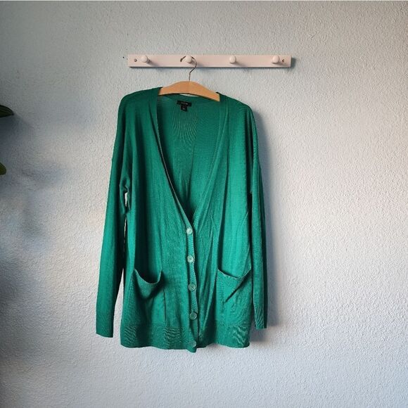 HALOGEN marino wool blend button front tunic style cardigan - Picture 2 of 10